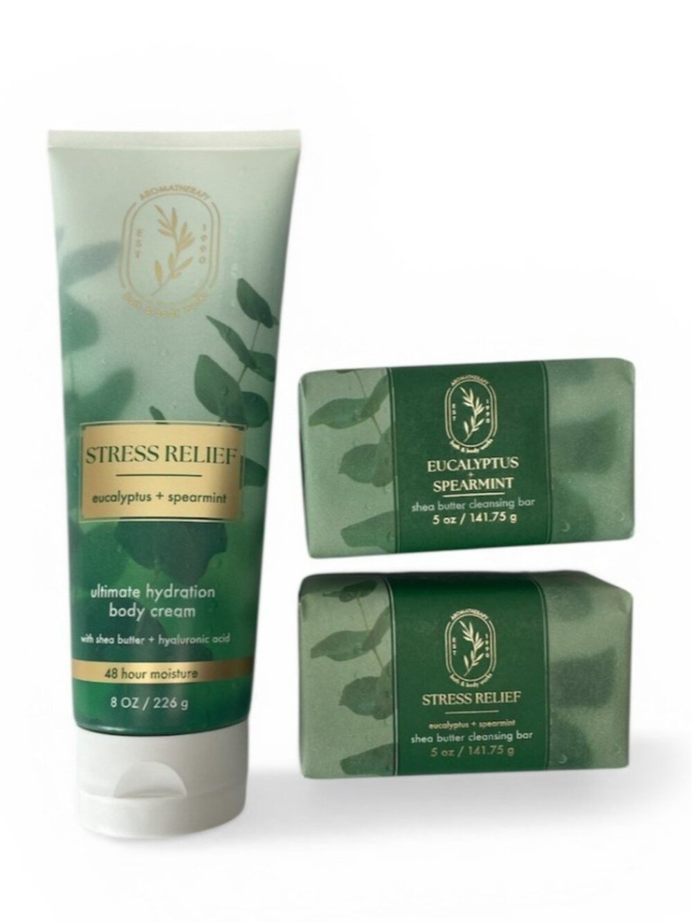 Bath & Body Works Aromatherapy EUCALYPTUS SPEARMINT Body Cream Bar Soap Set
